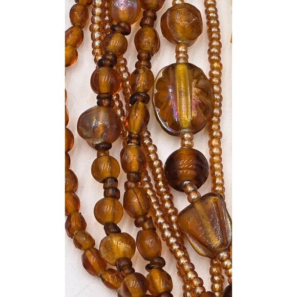 Multi-Strand Amber Glass Beaded 16" Necklace Lobster Claw Clasp Extender - Picture 3 of 9